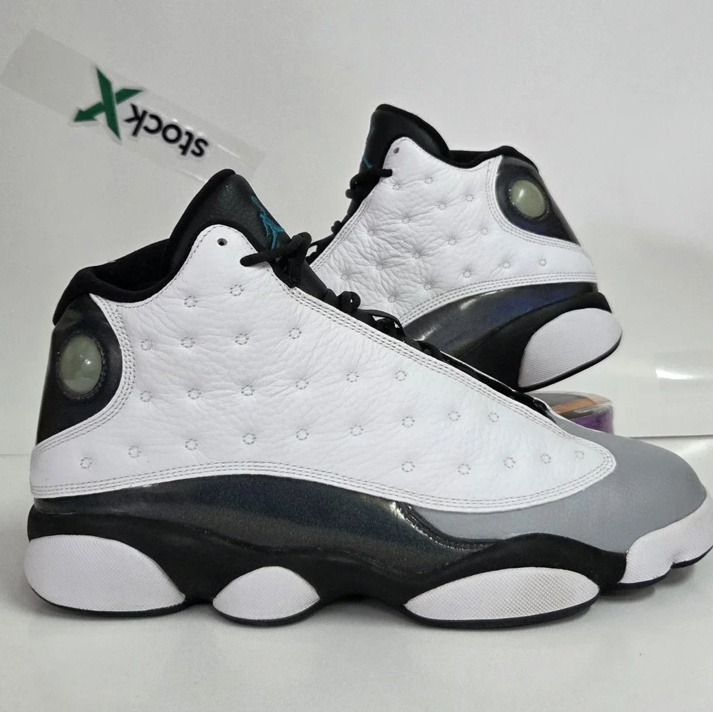 Nike Air Jordan 13 Retro White-Teal-Grey Barons Hologram Mens Sz 10 [414571-115] - Picture 2 of 10
